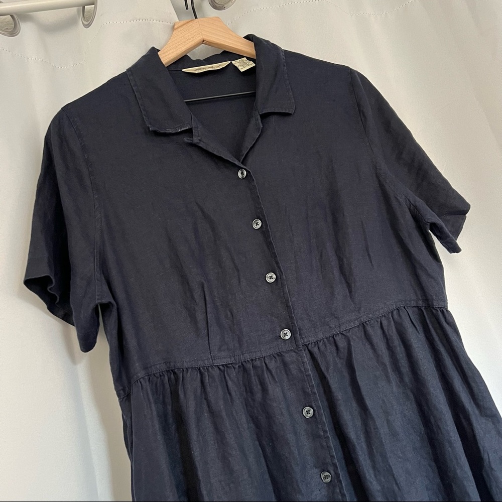 LAST CHANCE Navy blue 100% Linen button up dress